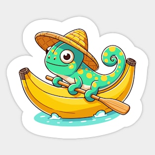 chameleon on Banana Canoe Sticker